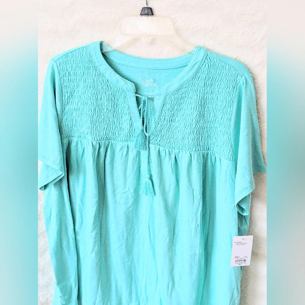 🆕 Croft & Barrow Short Sleeve Smock Top Sz 1X Aqua Halo NEW - Picture 2 of 6